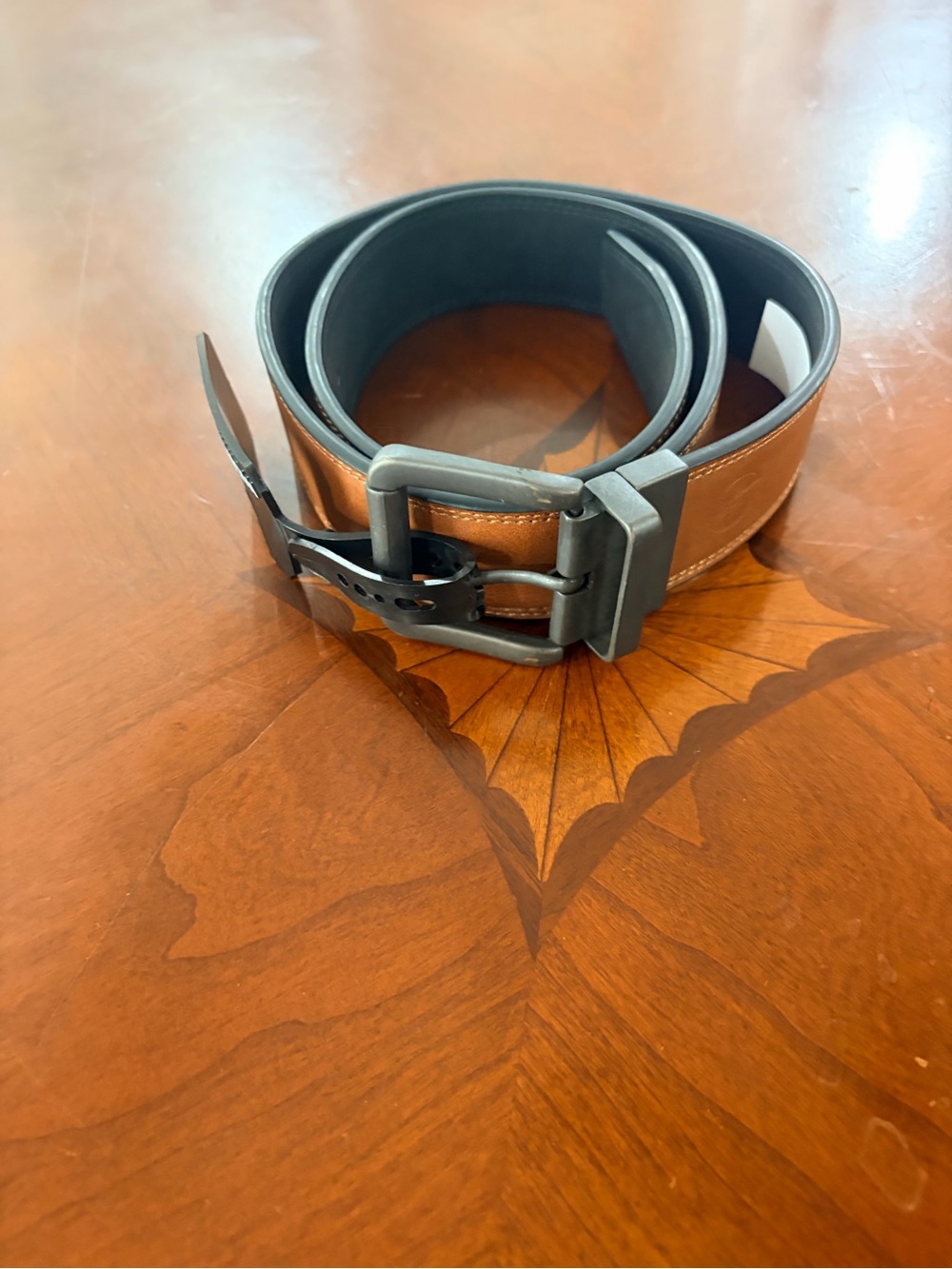Leather Men's Reversible Belt in Tan and Black with Matte Gunmetal Buckle